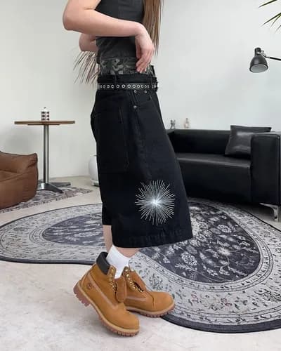 카모플라주 허리 머리 패치워크 태양 꽃 자수 7 점 데님 반바지 상세 이미지 9