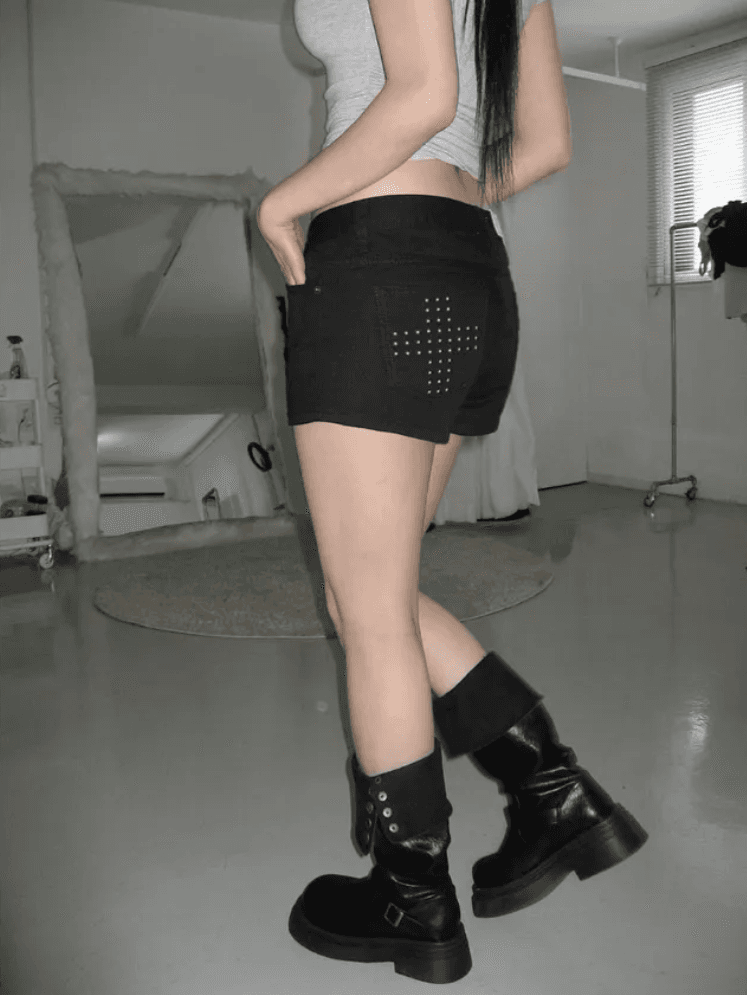 지금 뜨거운 거리 징 주머니 카본 블랙 초단 핫 바지 상세 이미지 7