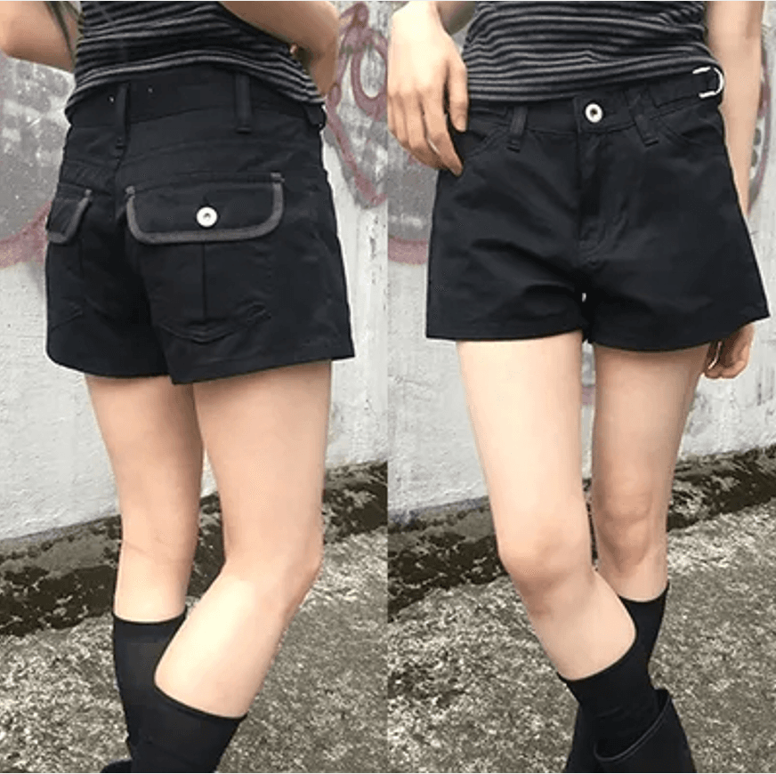 문신 패치워크 색상 버튼 비 조정 반바지 3 색