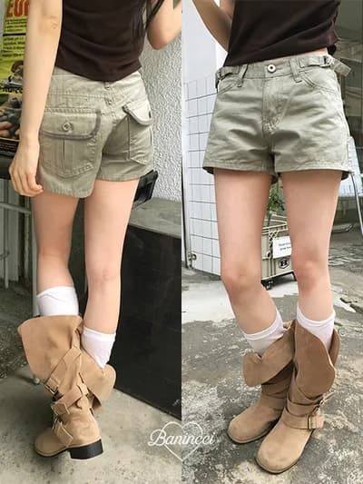 문신 패치워크 색상 버튼 비 조정 반바지 3 색 상세 이미지 1