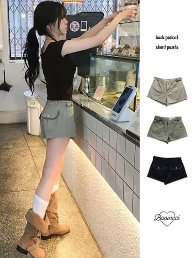문신 패치워크 색상 버튼 비 조정 반바지 3 색 상세 이미지 3
