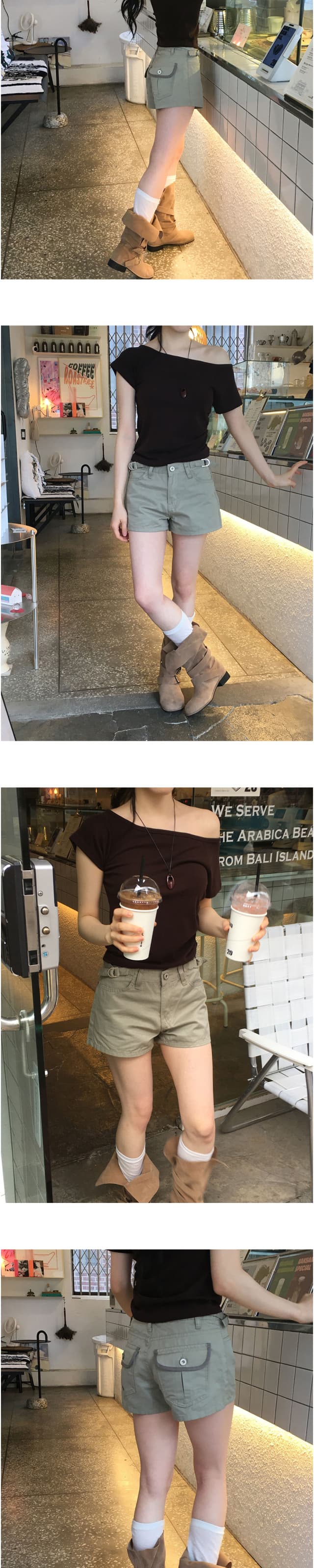 문신 패치워크 색상 버튼 비 조정 반바지 3 색 상세 이미지 11