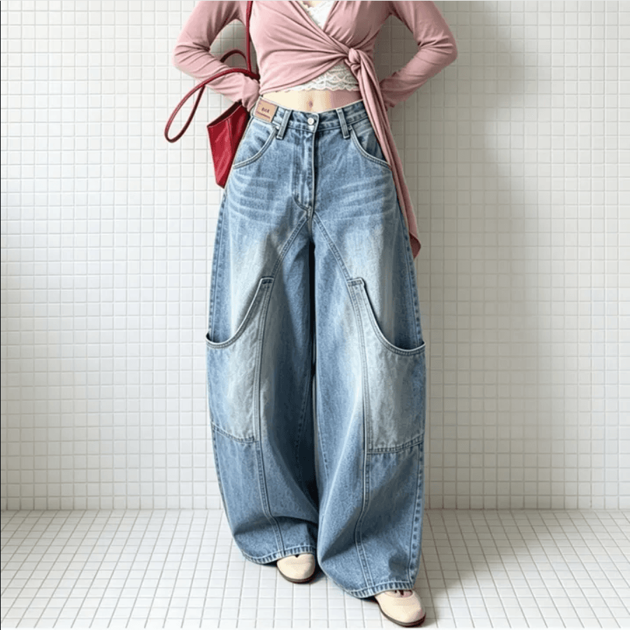 지금 아메리칸 레트로 빅 포켓 모통이 칼 워크웨어 팬츠 데님 캐주얼 긴 바지