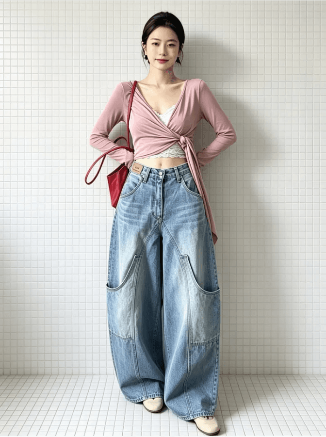 지금 아메리칸 레트로 빅 포켓 모통이 칼 워크웨어 팬츠 데님 캐주얼 긴 바지 이미지 3