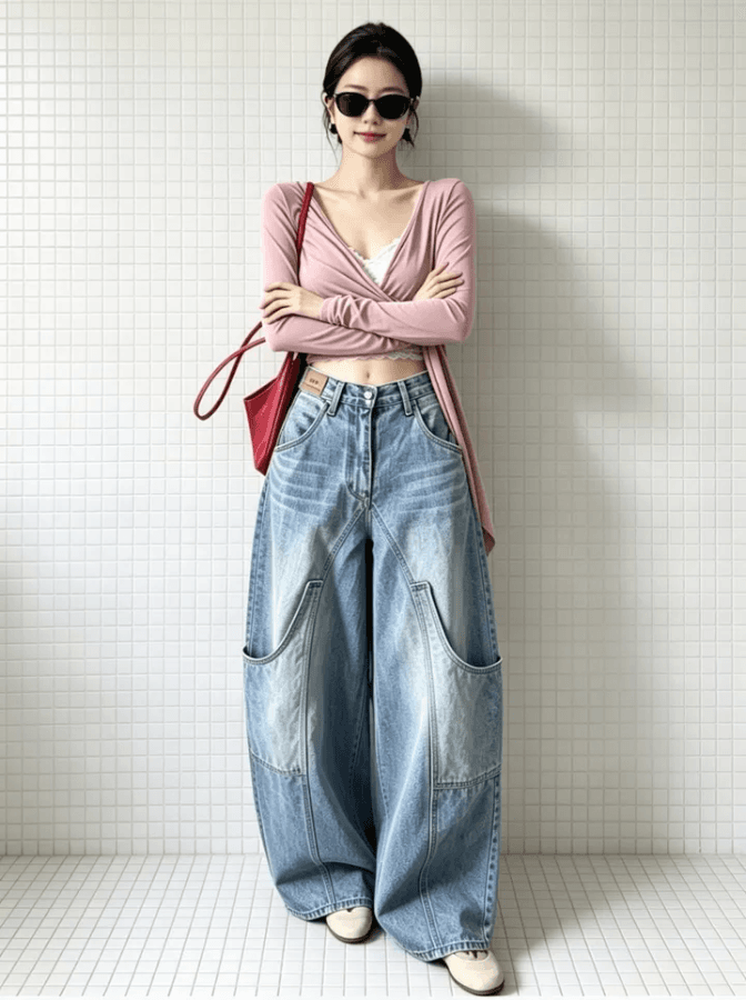 지금 아메리칸 레트로 빅 포켓 모통이 칼 워크웨어 팬츠 데님 캐주얼 긴 바지 상세 이미지 1