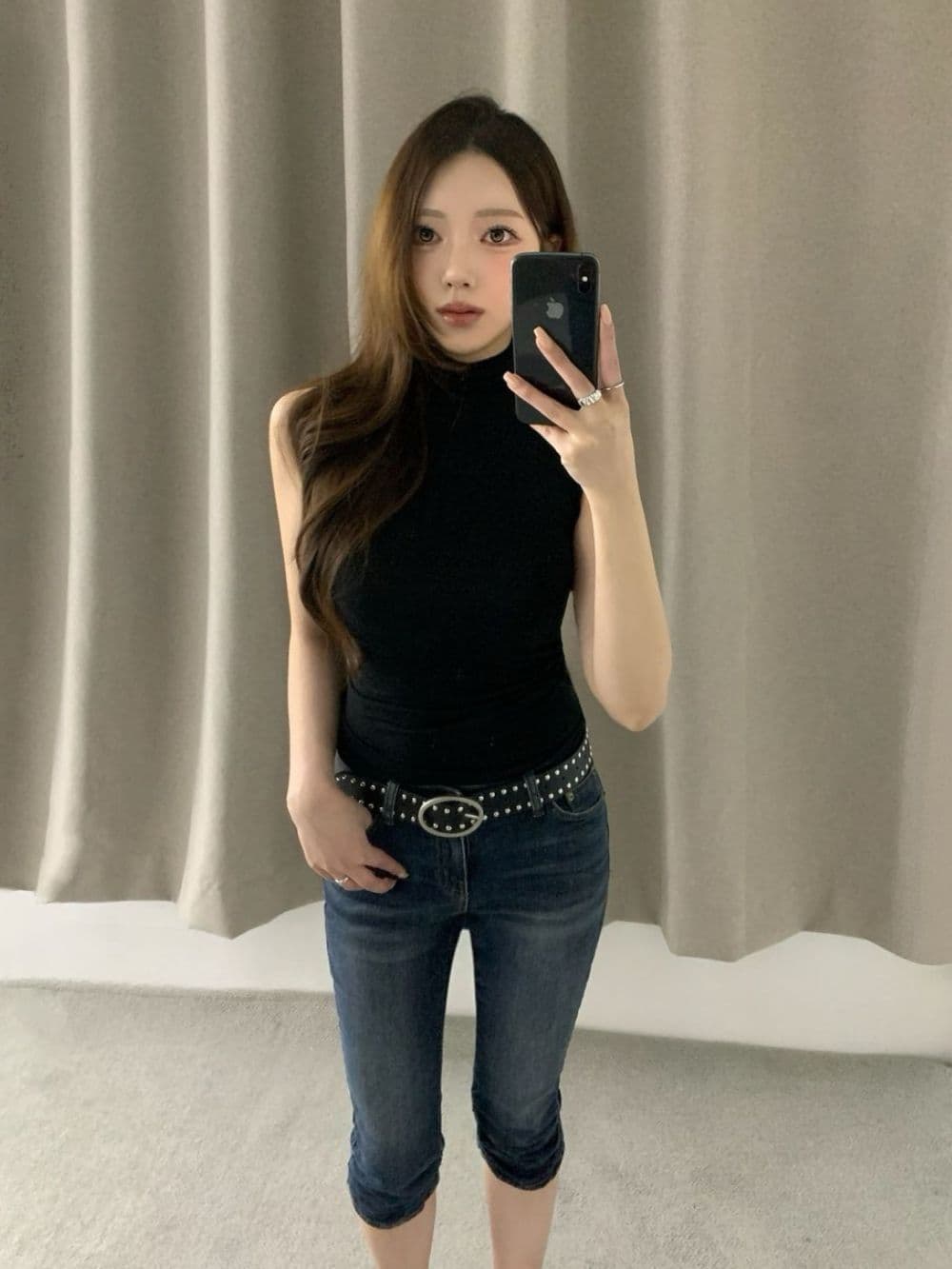 대 물품 있음 밖으로 다용도 타이트 팬츠 바닥 주름 디자인 무릎 아래 데님 7 점 반바지 상세 이미지 21