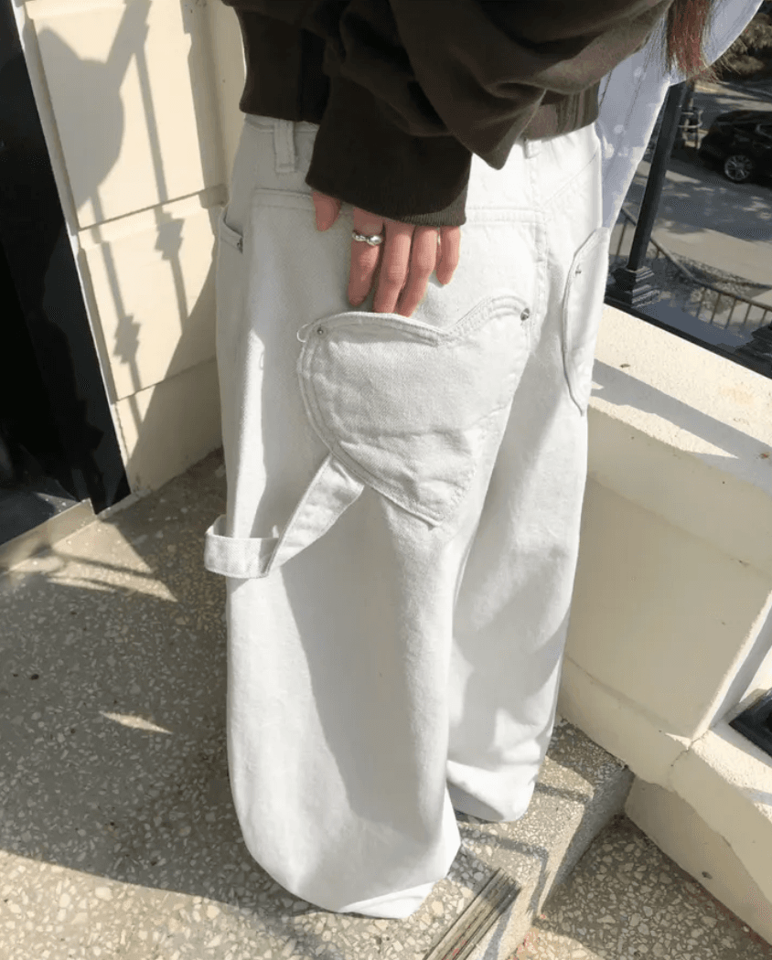지금 단색 레트로 펌프 로프 하트 주머니 워크웨어 스트레이트 루즈핏 데님 긴 바지 상세 이미지 22