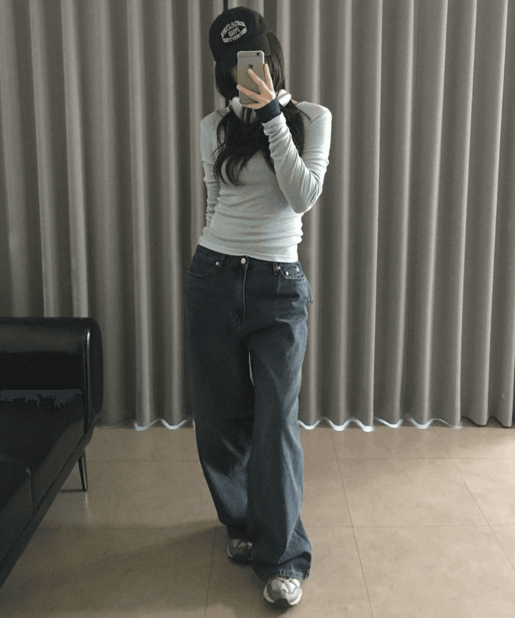 둘 색상 지금 고급 워시 물 블랙 회색 파란색 허리 잘 생긴 잘 생긴 ~ 중 넓은 다리 캐주얼 청바지 상세 이미지 4