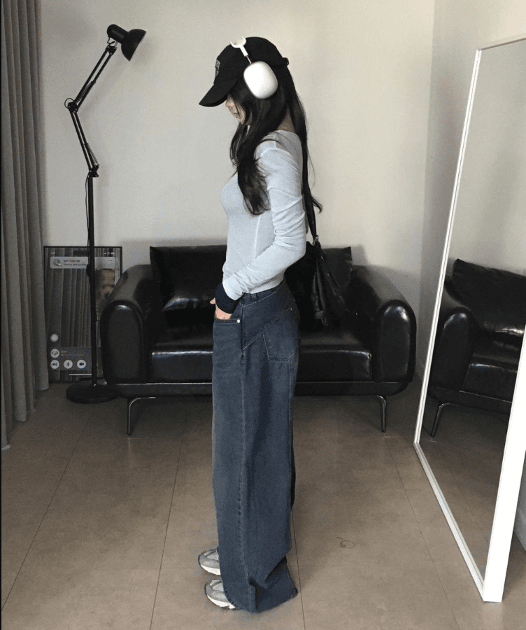 둘 색상 지금 고급 워시 물 블랙 회색 파란색 허리 잘 생긴 잘 생긴 ~ 중 넓은 다리 캐주얼 청바지 상세 이미지 14