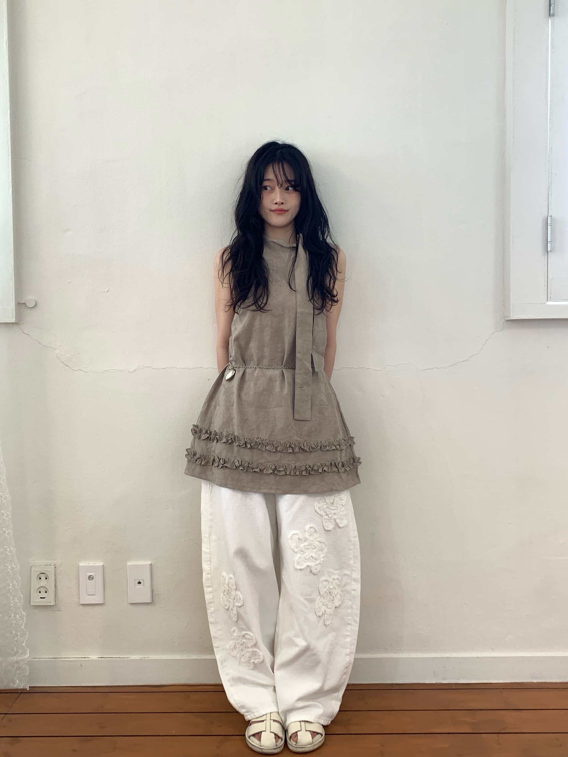 지금 꽃 자수 패치 풍선 루즈핏 청바지 상세 이미지 8