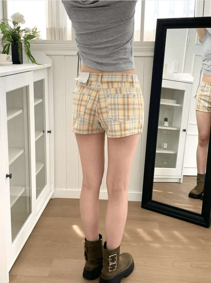 워싱 체크무늬 색상 다용도 캐주얼 반바지 상세 이미지 14