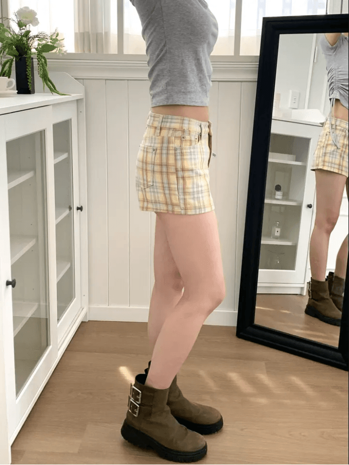 워싱 체크무늬 색상 다용도 캐주얼 반바지 상세 이미지 16