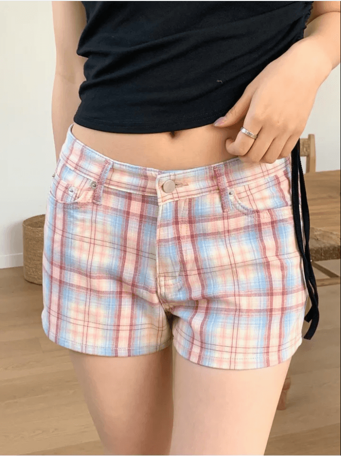 워싱 체크무늬 색상 다용도 캐주얼 반바지 상세 이미지 18