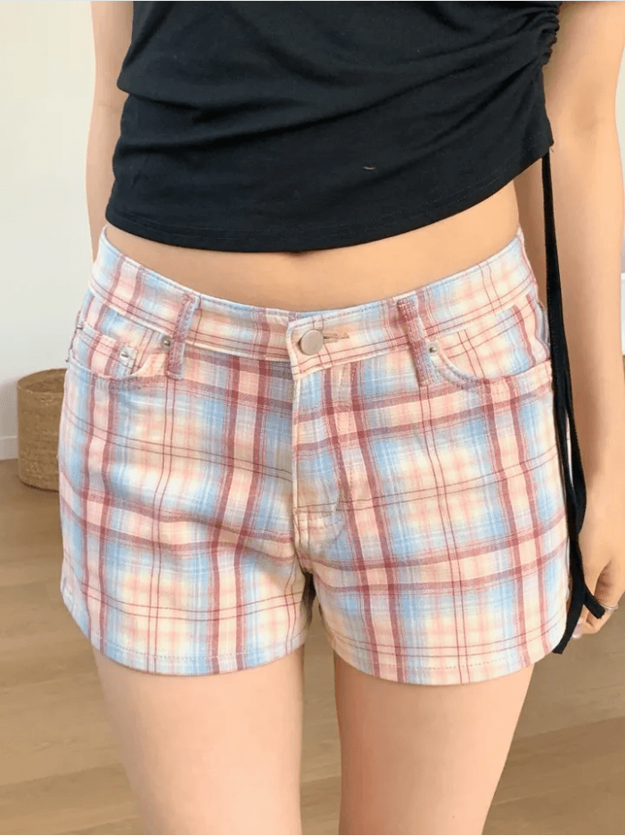 워싱 체크무늬 색상 다용도 캐주얼 반바지 상세 이미지 22