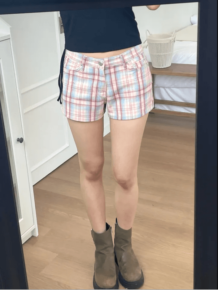 워싱 체크무늬 색상 다용도 캐주얼 반바지 상세 이미지 26
