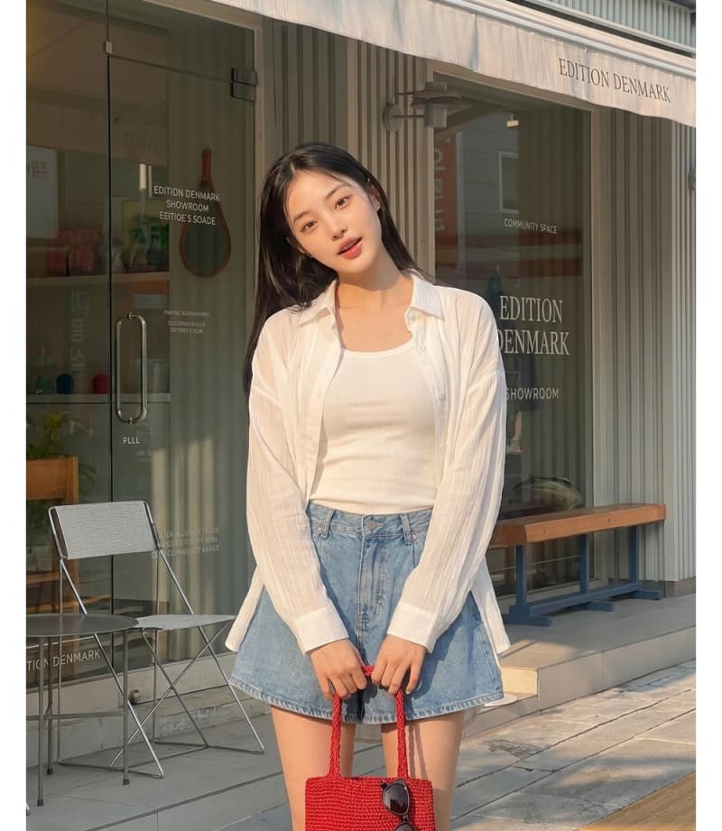지금 다용도 하이웨이스트 단추 단색 데님 색상 반바지 상세 이미지 1