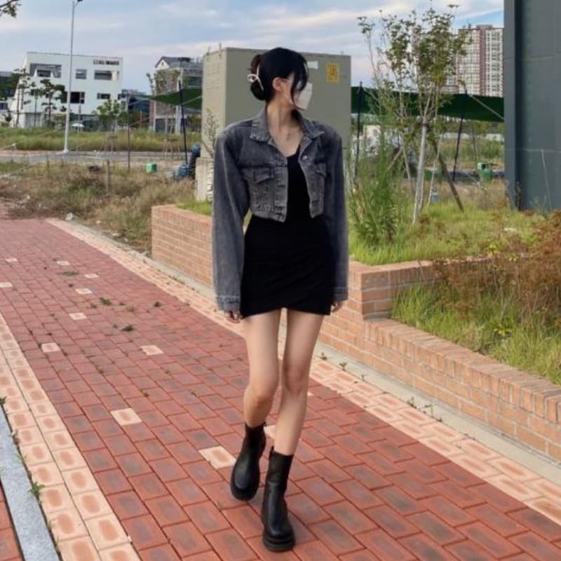 지금 트렌디 차가운 레트로 워싱 폴로 칼라 더블 주머니 데님 재킷 이미지 5