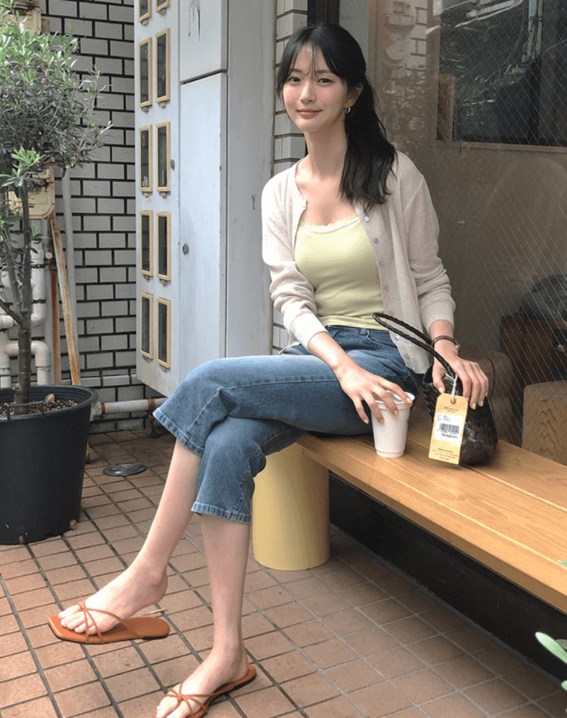 지금 66893# 워싱 마 오래된 몸매 가꾸기 신축성 데님 7부 바지 바지 이미지 2