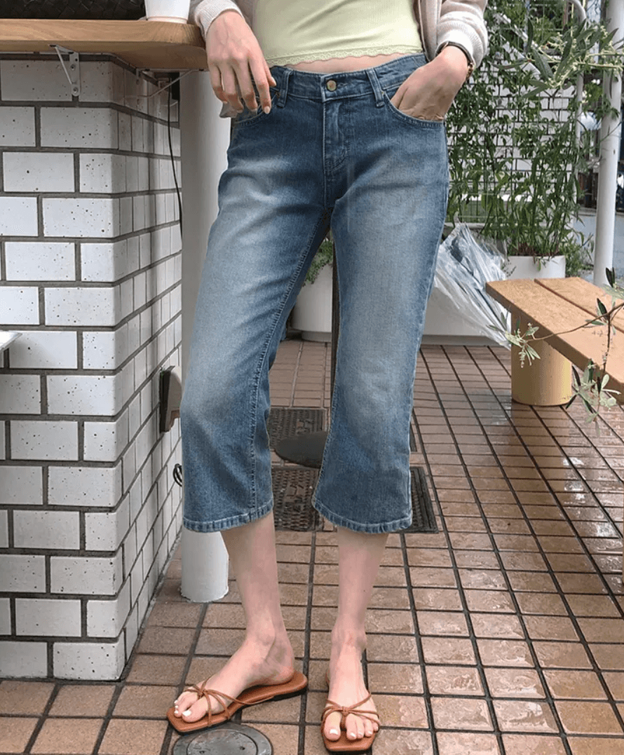 지금 66893# 워싱 마 오래된 몸매 가꾸기 신축성 데님 7부 바지 바지