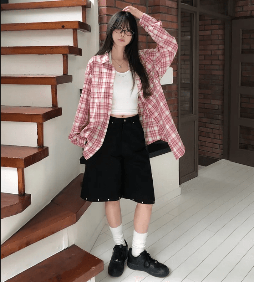지금 버드 나무 못 장식 측면 루즈핏 넓은 다리 5 점 데님 반바지 상세 이미지 15