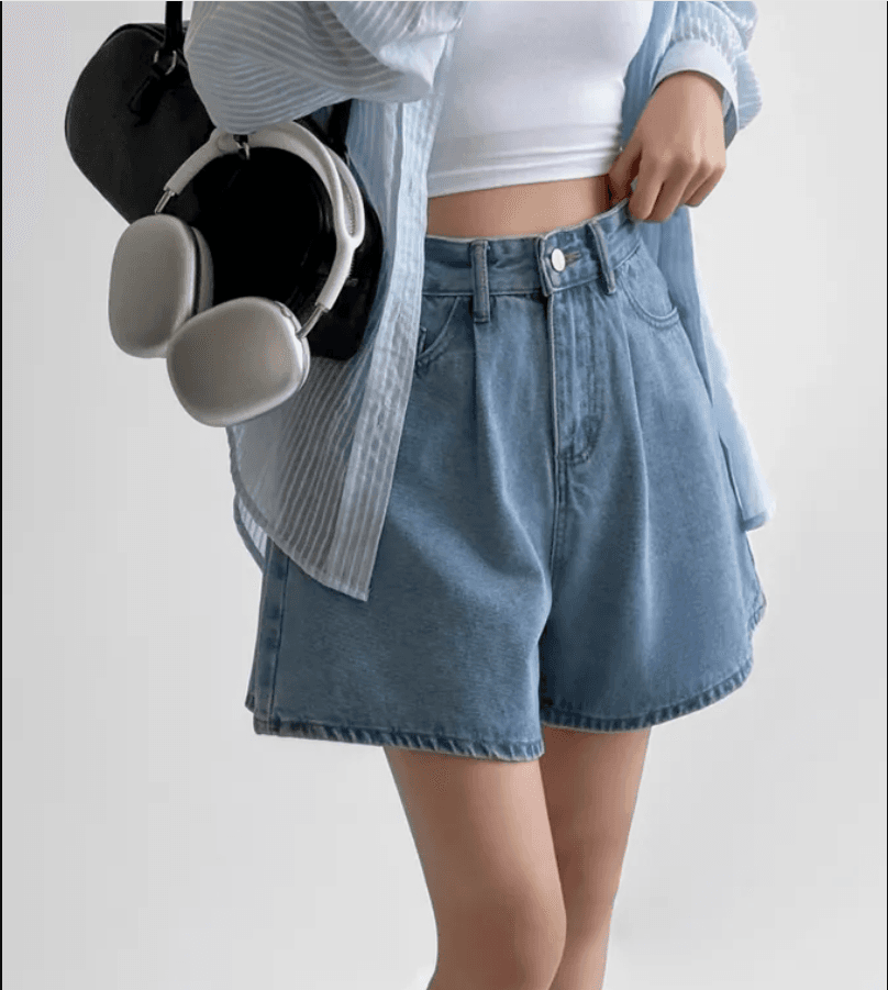 4 가지 색상 지금 26 레트로 워싱 바늘 Pleat 루즈핏 마 오래된 넓은 다리 데님 반바지 상세 이미지 1