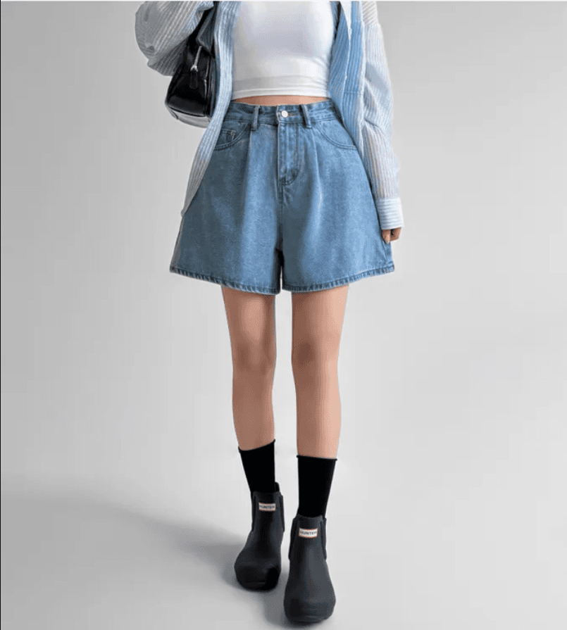 4 가지 색상 지금 26 레트로 워싱 바늘 Pleat 루즈핏 마 오래된 넓은 다리 데님 반바지 상세 이미지 2