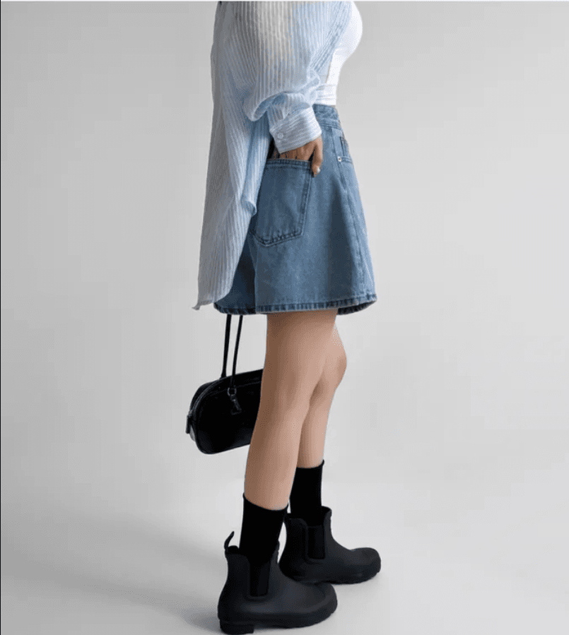 4 가지 색상 지금 26 레트로 워싱 바늘 Pleat 루즈핏 마 오래된 넓은 다리 데님 반바지 상세 이미지 4