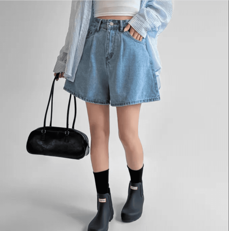 4 가지 색상 지금 26 레트로 워싱 바늘 Pleat 루즈핏 마 오래된 넓은 다리 데님 반바지 상세 이미지 5
