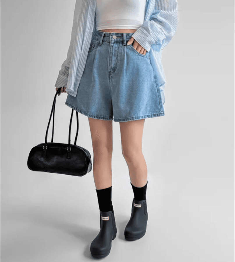 4 가지 색상 지금 26 레트로 워싱 바늘 Pleat 루즈핏 마 오래된 넓은 다리 데님 반바지 상세 이미지 6