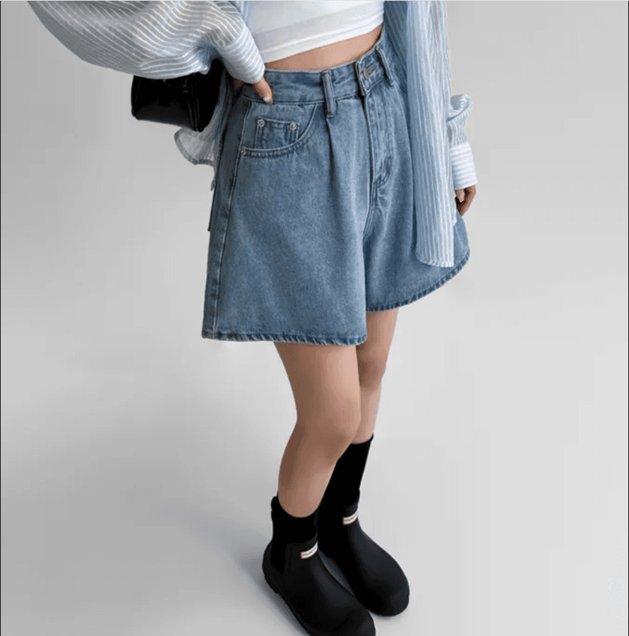 4 가지 색상 지금 26 레트로 워싱 바늘 Pleat 루즈핏 마 오래된 넓은 다리 데님 반바지 상세 이미지 7