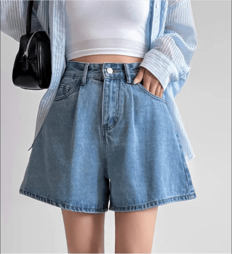 4 가지 색상 지금 26 레트로 워싱 바늘 Pleat 루즈핏 마 오래된 넓은 다리 데님 반바지 상세 이미지 8