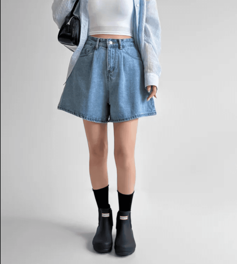 4 가지 색상 지금 26 레트로 워싱 바늘 Pleat 루즈핏 마 오래된 넓은 다리 데님 반바지 상세 이미지 10
