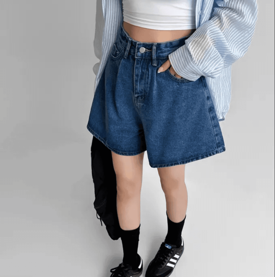4 가지 색상 지금 26 레트로 워싱 바늘 Pleat 루즈핏 마 오래된 넓은 다리 데님 반바지 상세 이미지 11