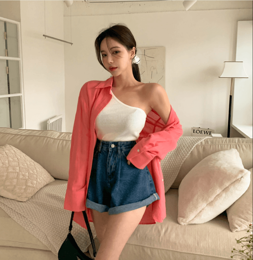 4 가지 색상 지금 26 여름 단색 하이웨이스트 바늘 Pleat 루즈핏 워싱 나팔 루즈핏 데님 반바지 상세 이미지 4