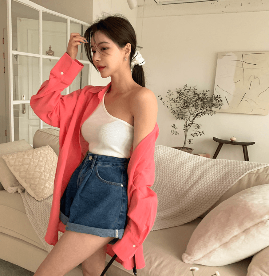 4 가지 색상 지금 26 여름 단색 하이웨이스트 바늘 Pleat 루즈핏 워싱 나팔 루즈핏 데님 반바지 상세 이미지 19