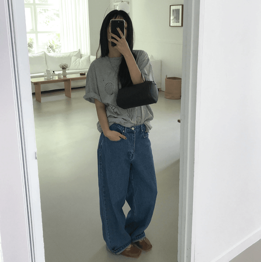 지금 클래식 루즈핏 넓은 다리 청바지 이미지 4