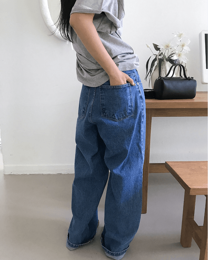 지금 클래식 루즈핏 넓은 다리 청바지 이미지 3