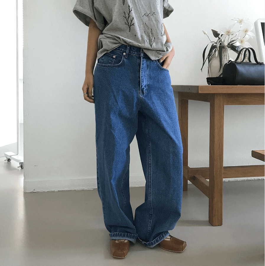 지금 클래식 루즈핏 넓은 다리 청바지