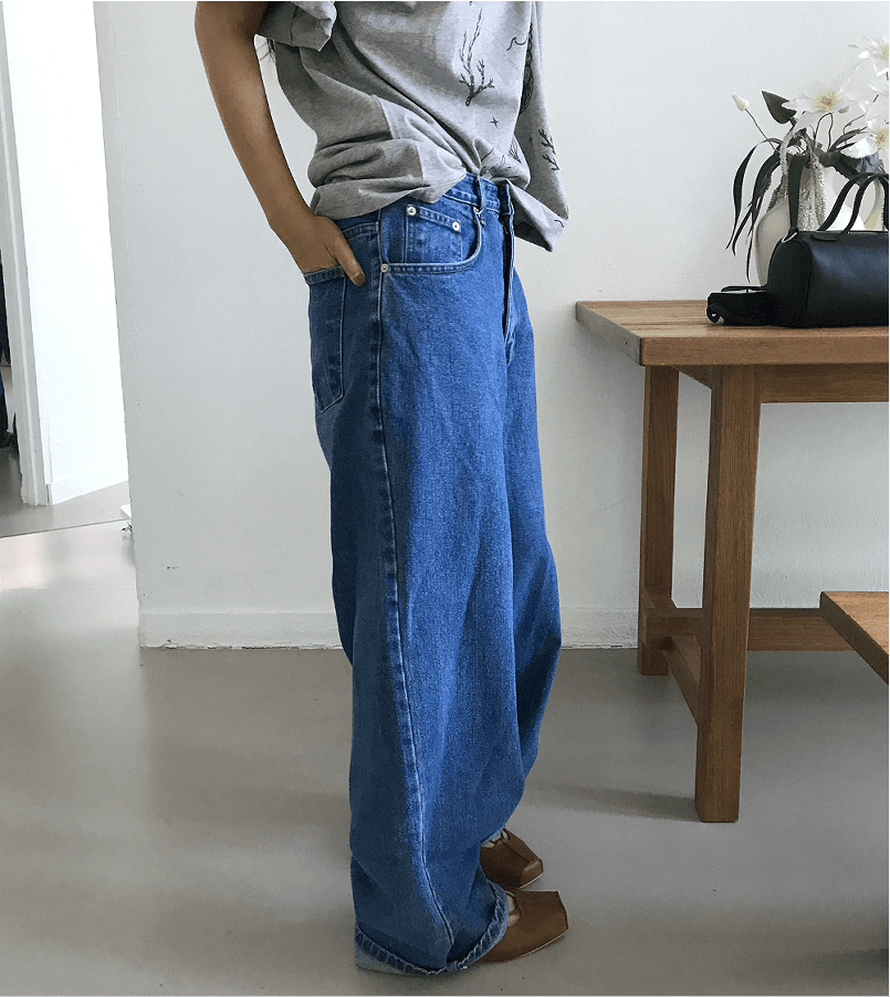 지금 클래식 루즈핏 넓은 다리 청바지 이미지 2