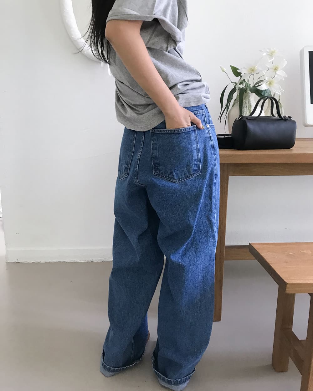 지금 클래식 루즈핏 넓은 다리 청바지 상세 이미지 3