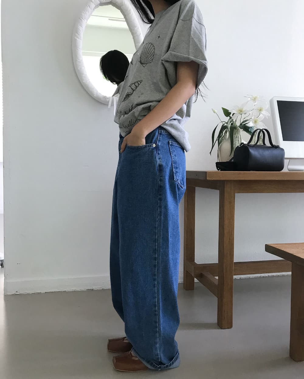 지금 클래식 루즈핏 넓은 다리 청바지 상세 이미지 5