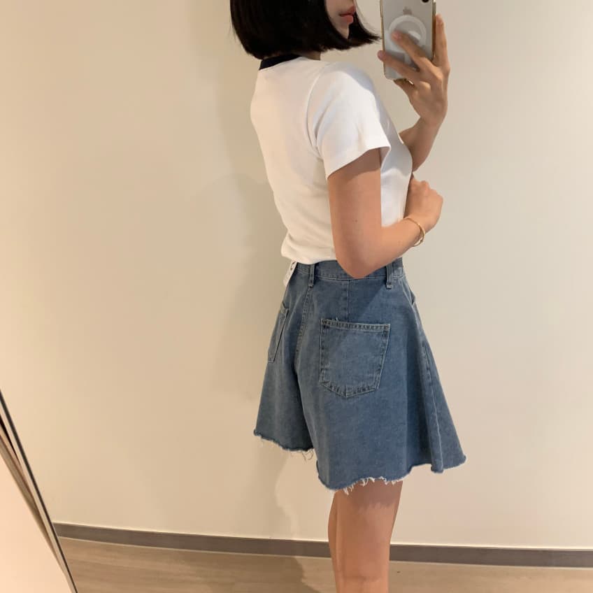 지금 루즈핏 와 성별 세련된 넓은 다리 데님 반바지 이미지 5
