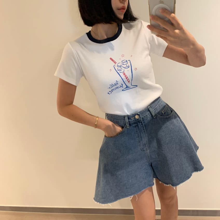 지금 루즈핏 와 성별 세련된 넓은 다리 데님 반바지 상세 이미지 7