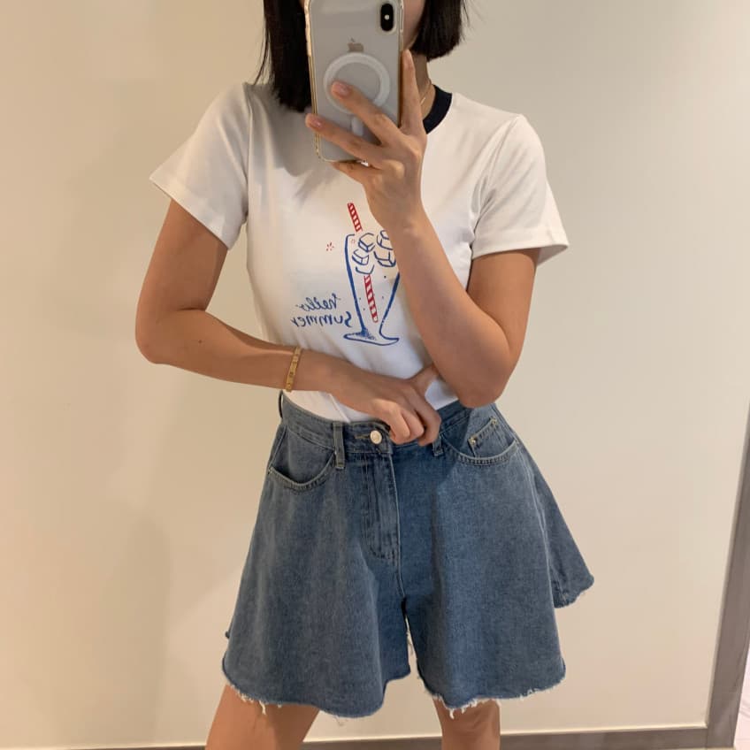 지금 루즈핏 와 성별 세련된 넓은 다리 데님 반바지 상세 이미지 12
