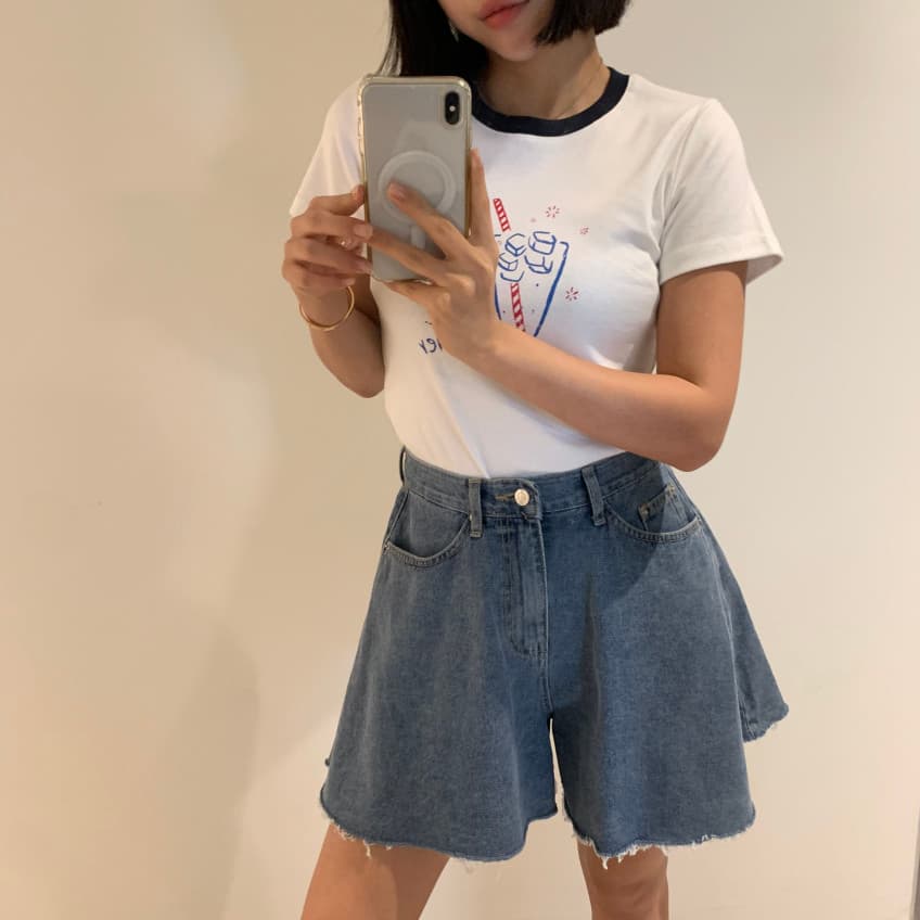 지금 루즈핏 와 성별 세련된 넓은 다리 데님 반바지 상세 이미지 13