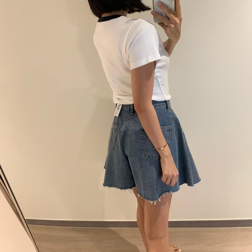 지금 루즈핏 와 성별 세련된 넓은 다리 데님 반바지 상세 이미지 15