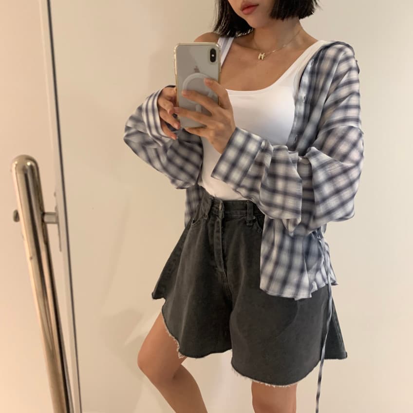 지금 루즈핏 와 성별 세련된 넓은 다리 데님 반바지 상세 이미지 35