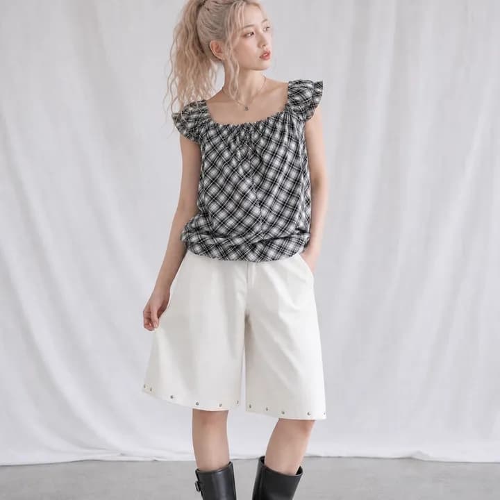 둘 색상 지금 작은 구멍 버클 버드 나무 못 루즈핏 d 대 넓은 다리가 짧다. 바지 이미지 3