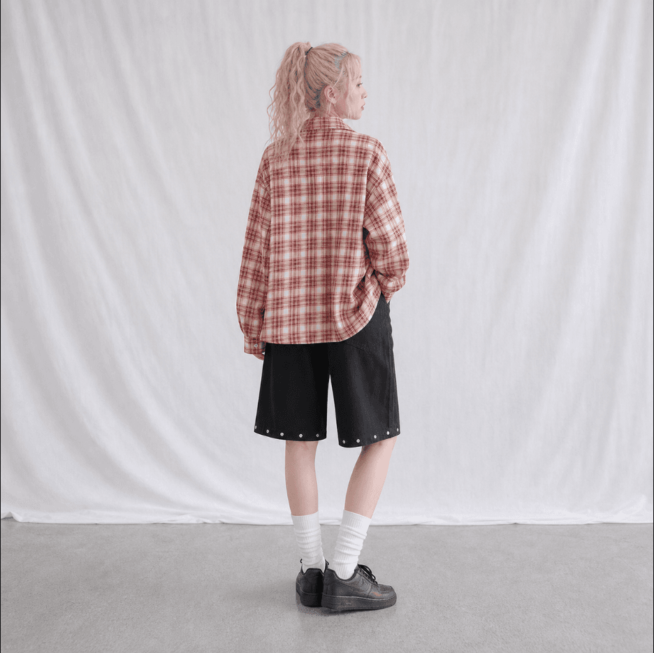 둘 색상 지금 작은 구멍 버클 버드 나무 못 루즈핏 d 대 넓은 다리가 짧다. 바지 상세 이미지 4