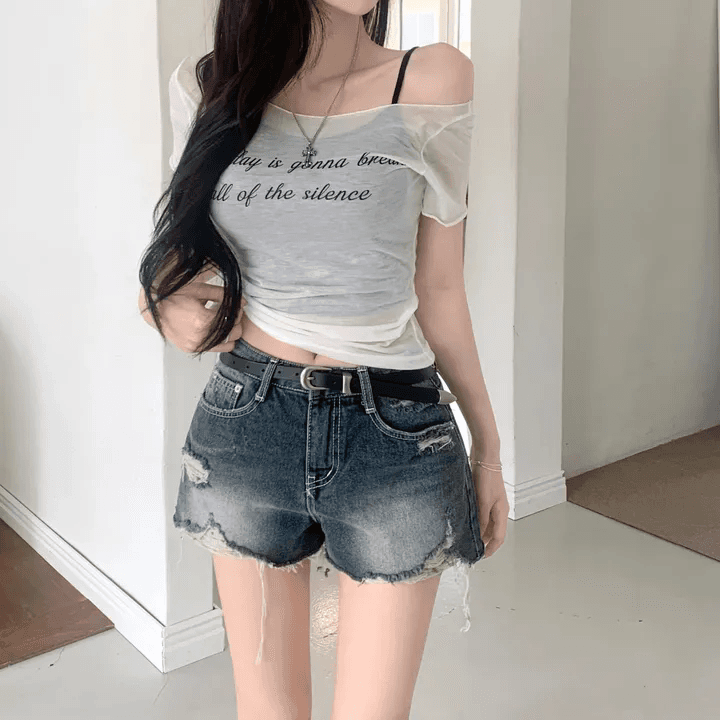 지금 어두운 색 밝은색 검정색 워싱 마 오래된 데님 반바지 핫 바지 상세 이미지 3